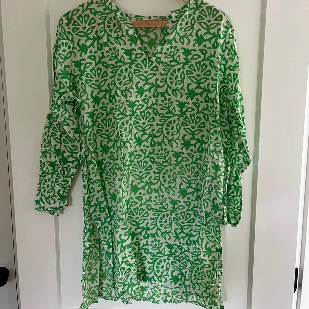 Green patterned cotton lightweight beach coverup